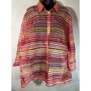 Choices 3xl Womens Mesh Top Beach Vacay Pink Tropical Loungewear See Through